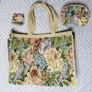 Floral Tapestry Tote with 2 Change Purses